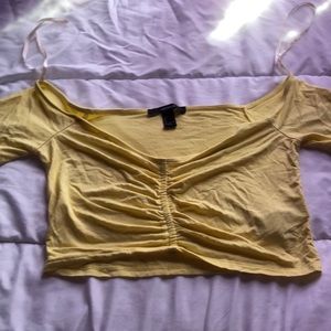 yellow over the shoulder crop top